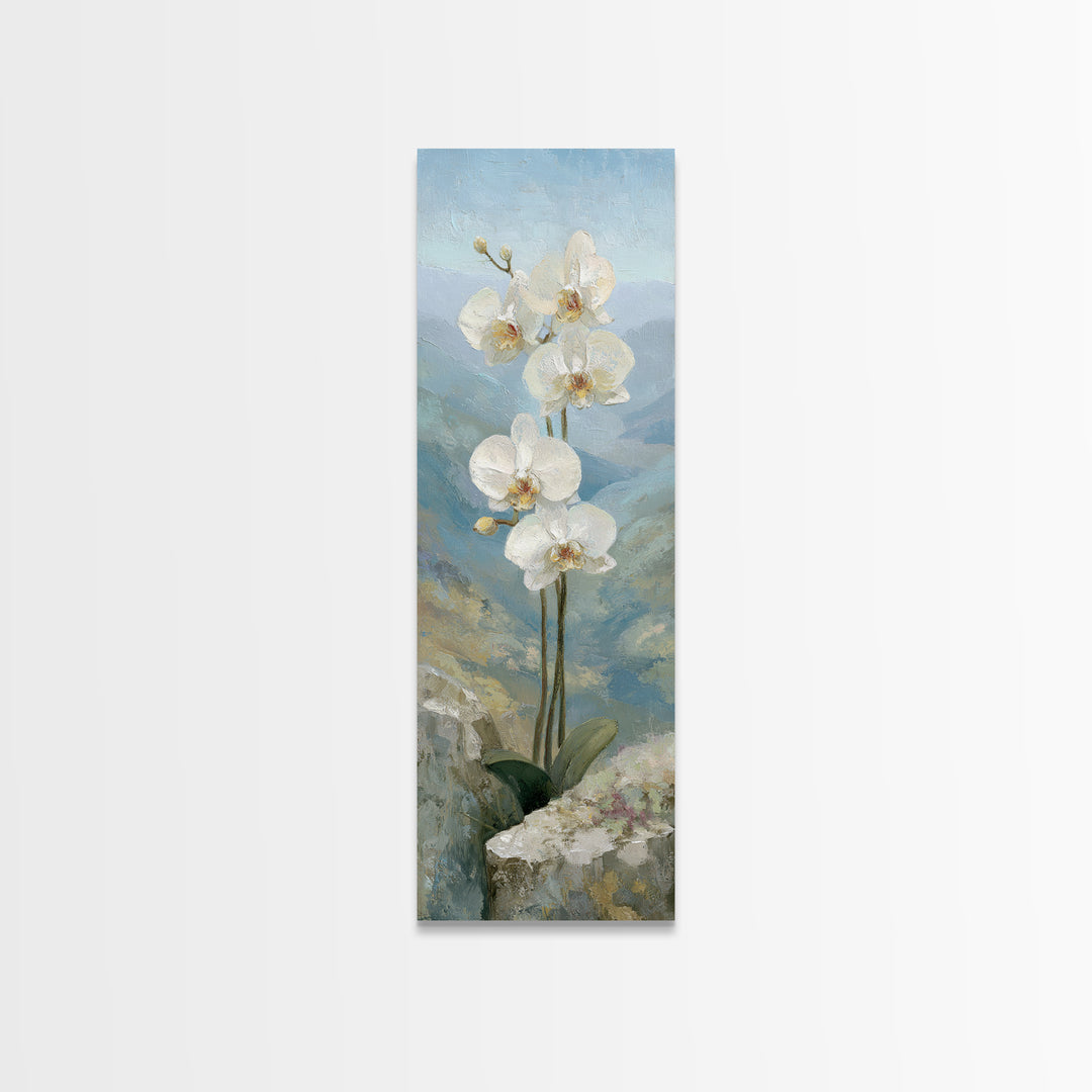 White Orchid on Stone Background Framed Canvas Print, Dental Office Art, Wall Art, Office Decor, Abstract Art, Calm, DOA-1x3-96