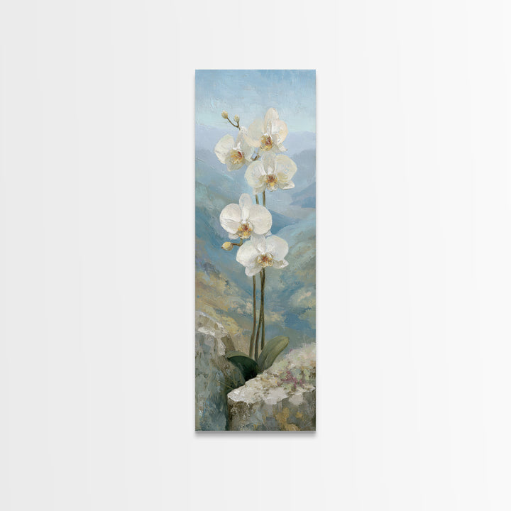 White Orchid on Stone Background Framed Canvas Print, Dental Office Art, Wall Art, Office Decor, Abstract Art, Calm, DOA-1x3-96