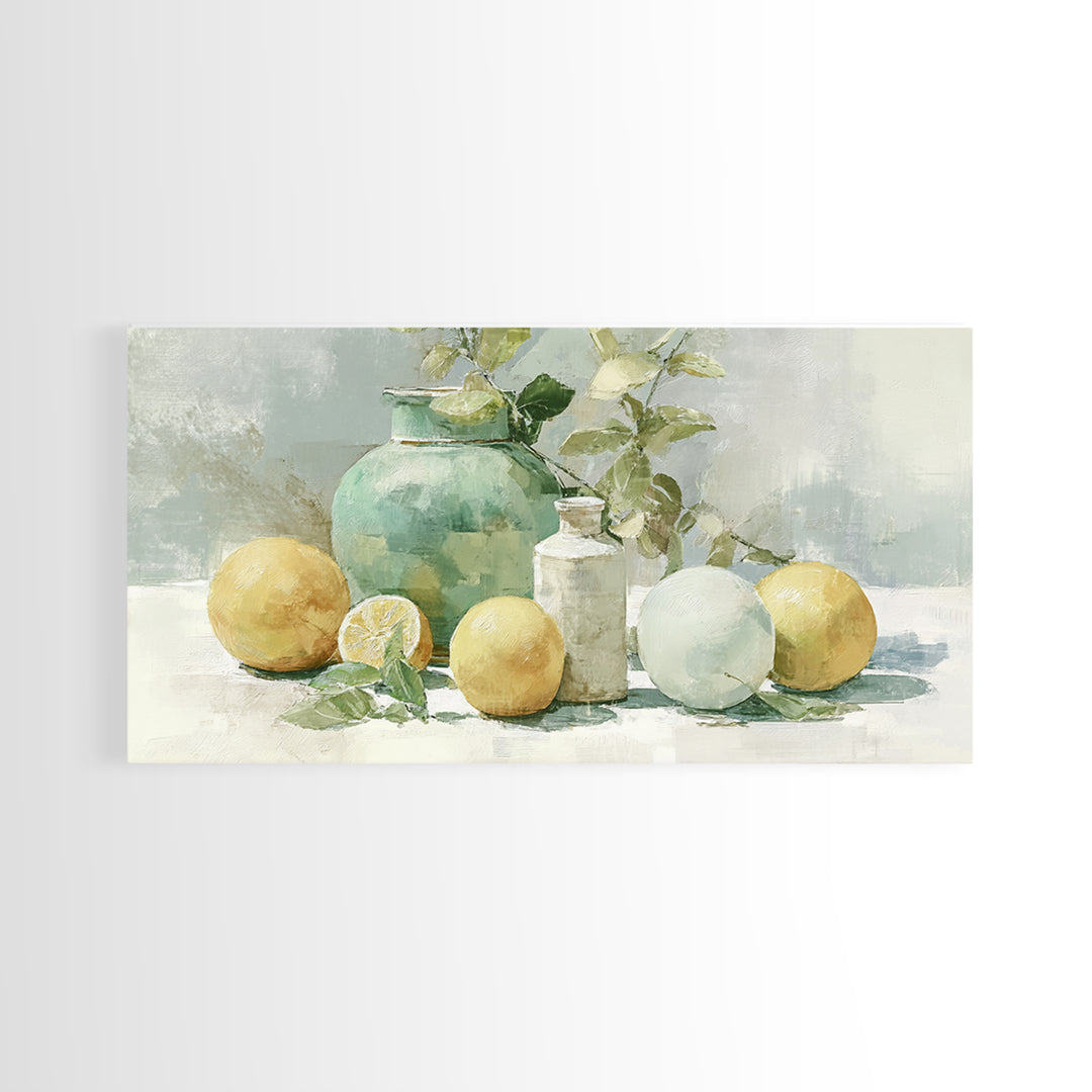 Fresh Citrus and Mint Still Life Framed Canvas Print, Dental Office Art, Medical Office Art, Office Decor, Oil Painting, Calm, DOA-2x1-27