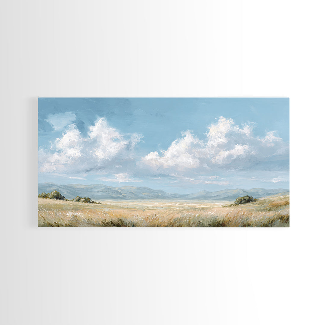 Peaceful Clouds over Open Meadow Framed Canvas Print, Dental Office Art, Modern Decor, Office Decor, Fine Art, Calm, Poster, DOA-2x1-29