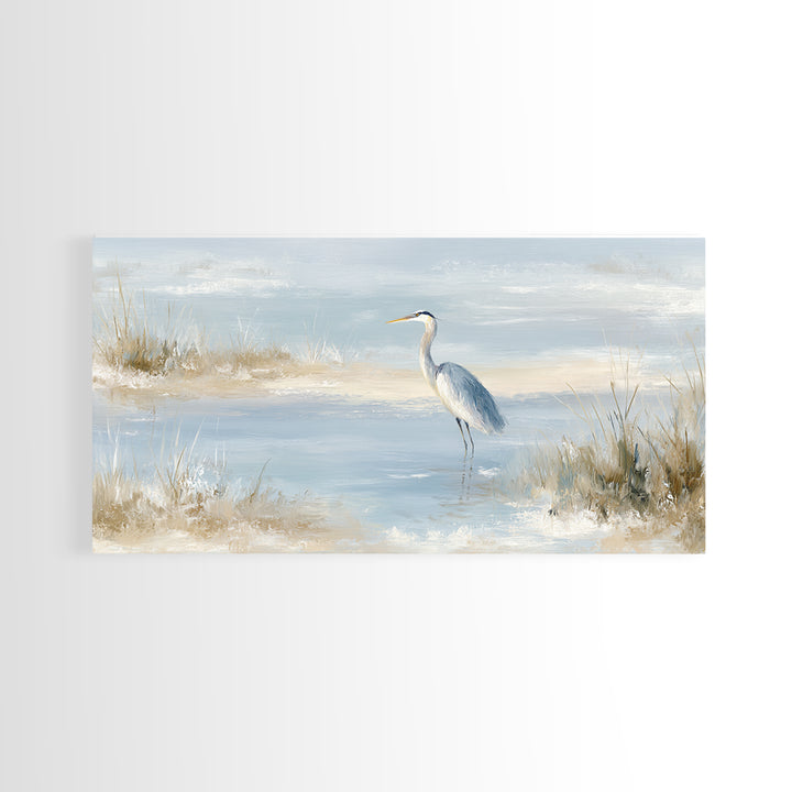 Blue Heron by Calm Marsh Water Framed Canvas Print, Dental Office Art, Contemporary Art, Office Decor, Fine Art, Calm, DOA-2x1-43