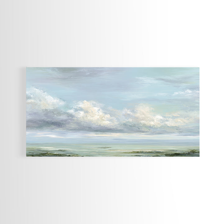 Peaceful Clouds over Open Meadow Framed Canvas Print, Dental Office Art, Modern Decor, Office Decor, Fine Art, Calm, Poster, DOA-2x1-5