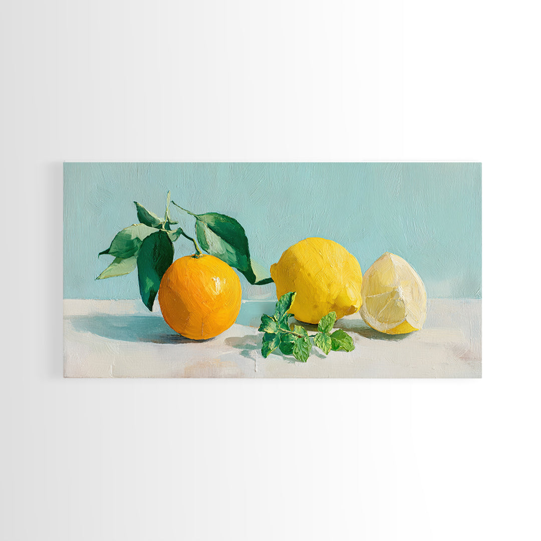 Fresh Citrus and Mint Still Life Framed Canvas Print, Dental Office Art, Unique Wall Art, Office Decor, Watercolor Art, Calm, DOA-2x1-51