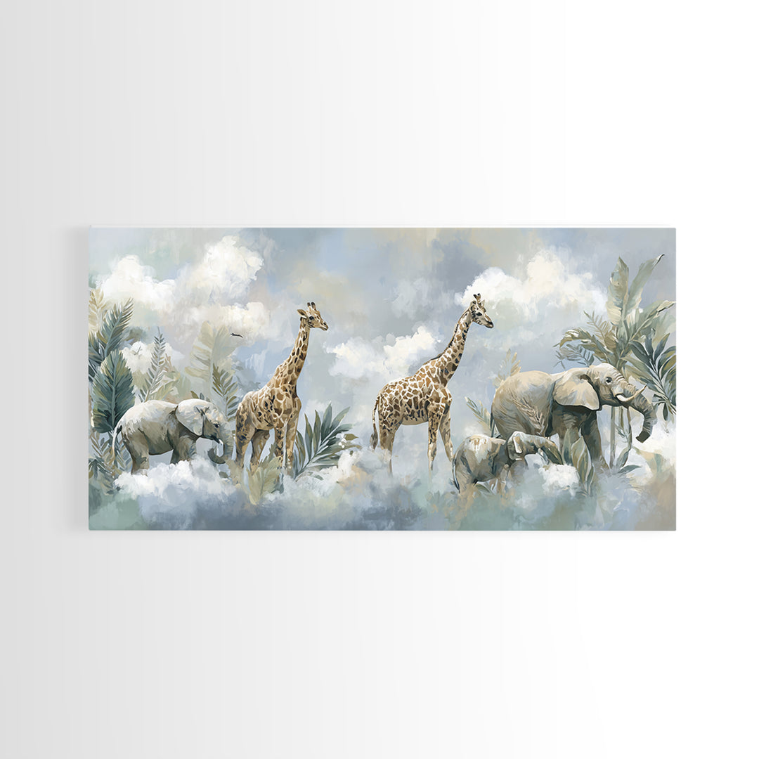 Happy Jungle Animals Canvas Print, Dental Office Art, Statement Artwork, Office Decor, Fine Art, Calm, Printable Wall Art, DOA-2x1-58