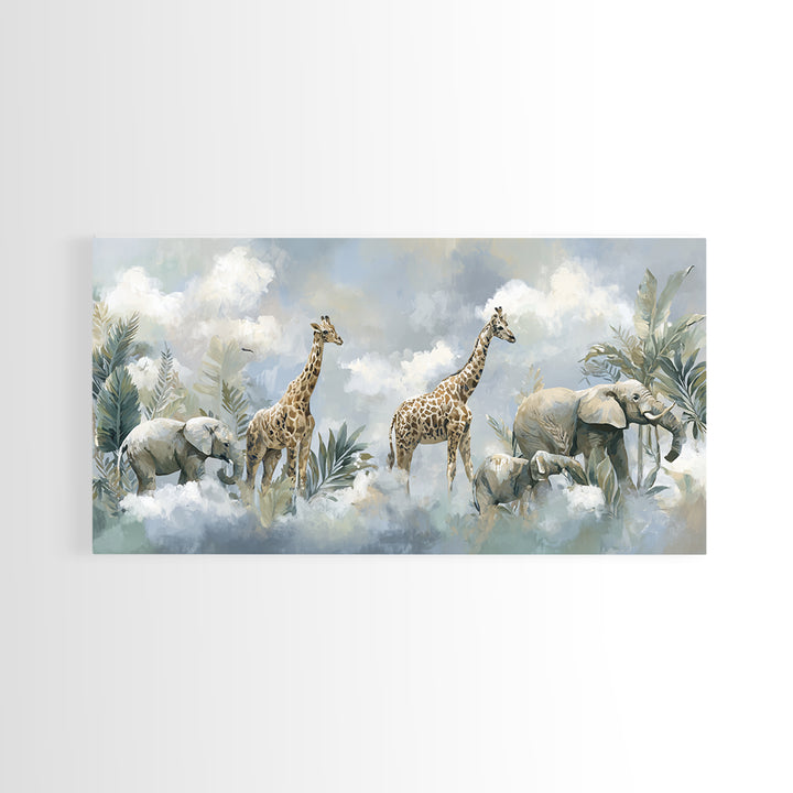 Happy Jungle Animals Canvas Print, Dental Office Art, Statement Artwork, Office Decor, Fine Art, Calm, Printable Wall Art, DOA-2x1-58