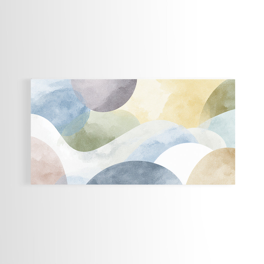 Simple Rainbow Pastel Shapes for Children Framed Canvas Print, Dental Office Art, Boho Decor, Office Decor, Fine Art, Calm, DOA-2x1-65
