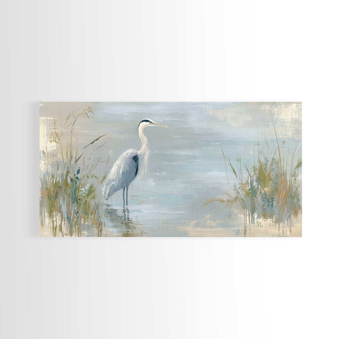 Blue Heron by Calm Marsh Water Framed Canvas Print, Dental Office Art, Tooth Art, Office Decor, Fine Art, Calm, Modern Decor, DOA-2x1-67