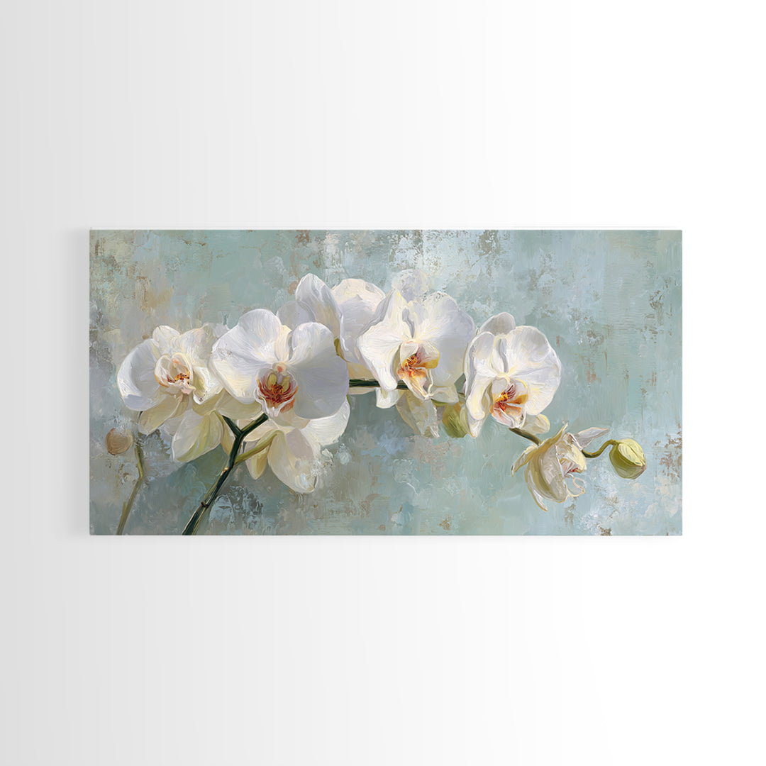 White Orchid on Stone Background Framed Canvas Print, Dental Office Art, Digital Artwork, Office Decor, Fine Art, Calm, DOA-2x1-80