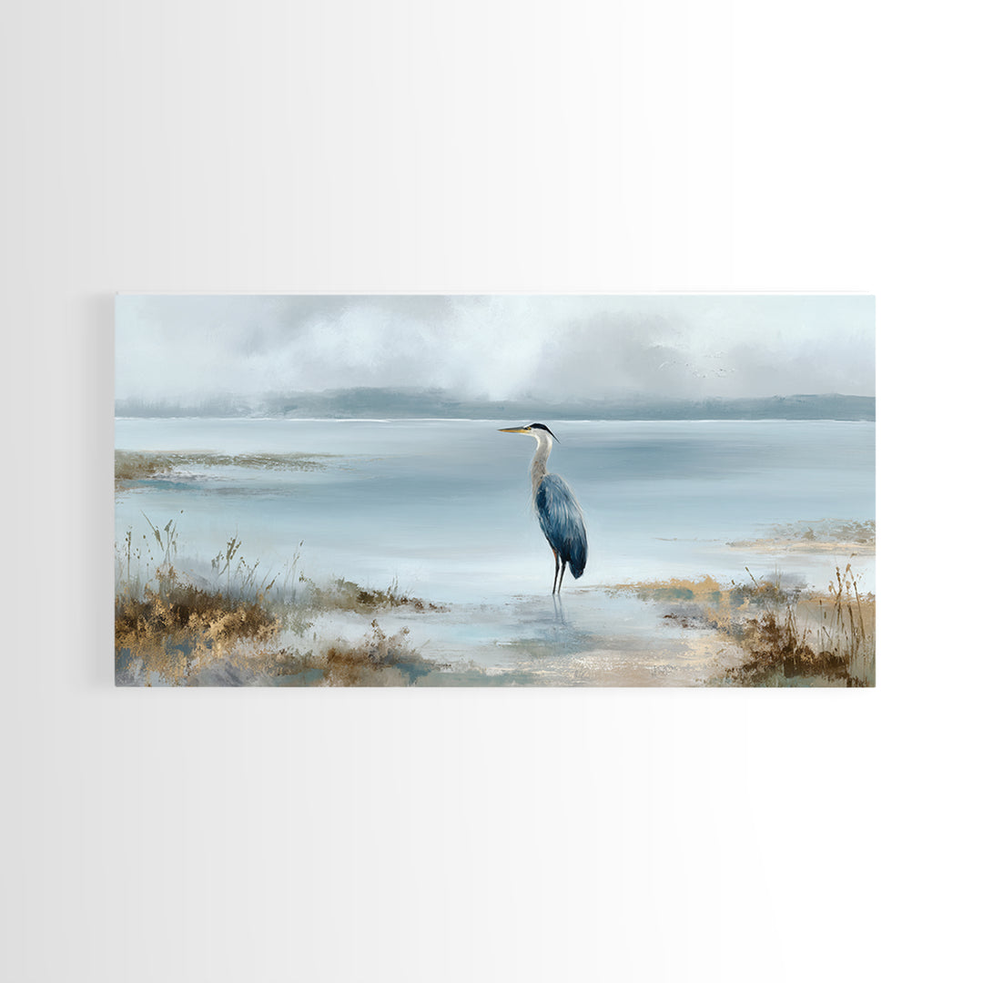 Blue Heron by Calm Marsh Water Framed Canvas Print, Dental Office Art, Contemporary Art, Office Decor, Fine Art, Calm, DOA-2x1-91