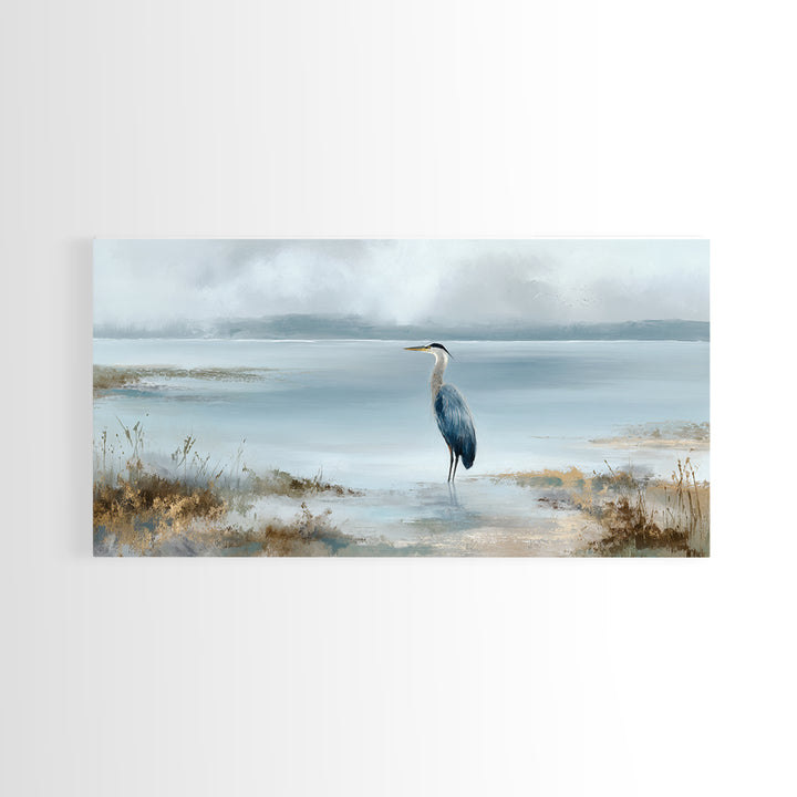 Blue Heron by Calm Marsh Water Framed Canvas Print, Dental Office Art, Contemporary Art, Office Decor, Fine Art, Calm, DOA-2x1-91