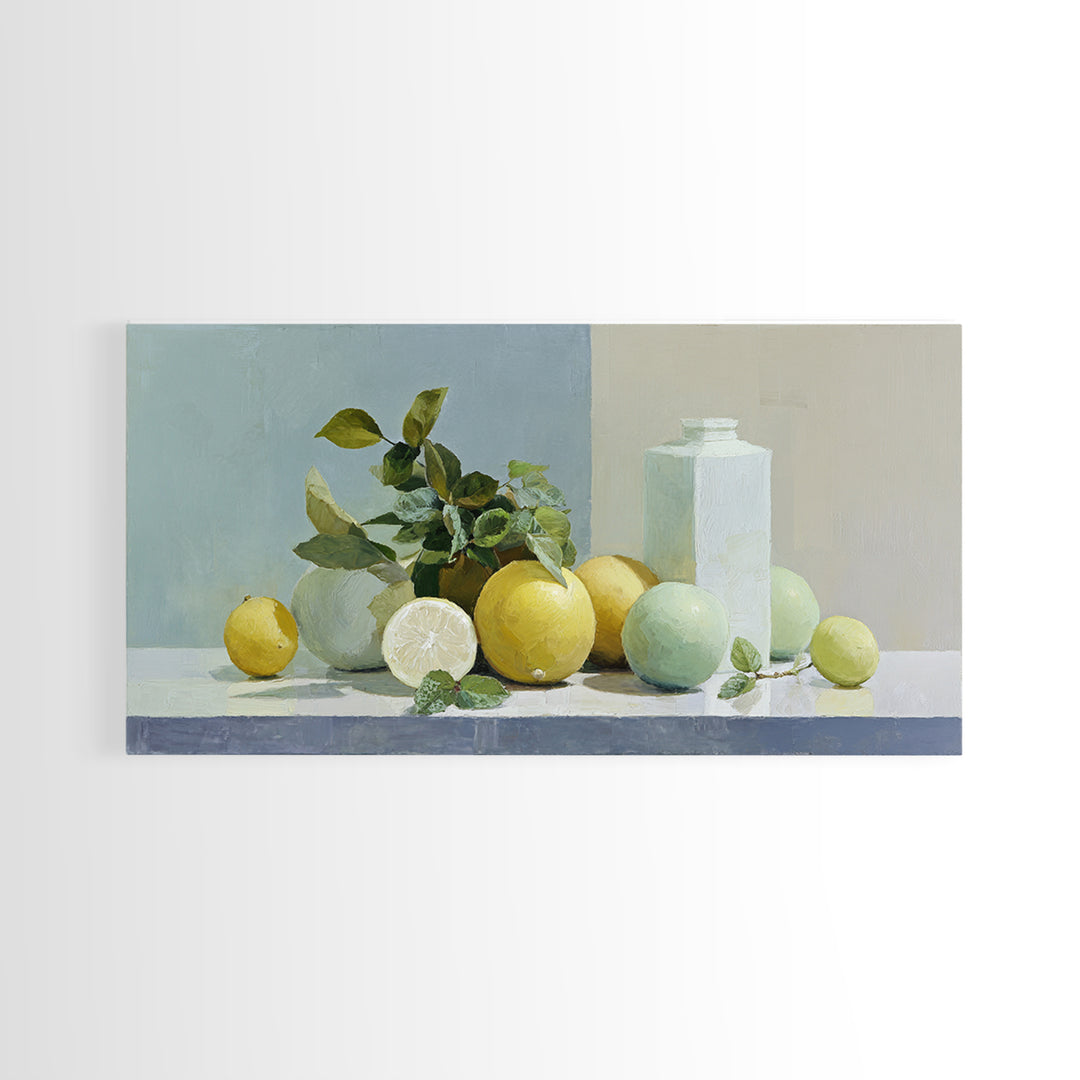 Fresh Citrus and Mint Still Life Framed Canvas Print, Dental Office Art, Unique Wall Art, Office Decor, Fine Art, Calm, DOA-2x1-99