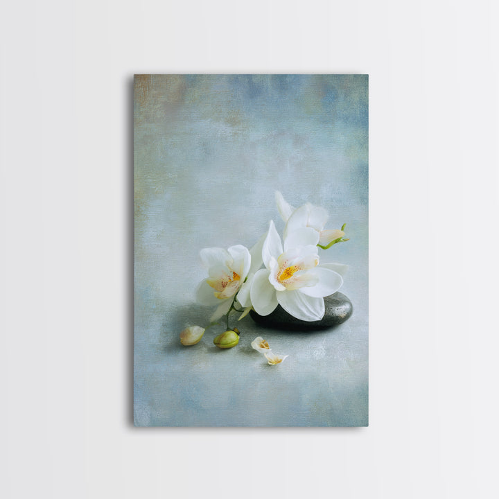 White Orchid on Stone Background Framed Canvas Print, Dental Office Art, Modern Decor, Office Decor, Oil Painting, Calm, DOA-2x3-20