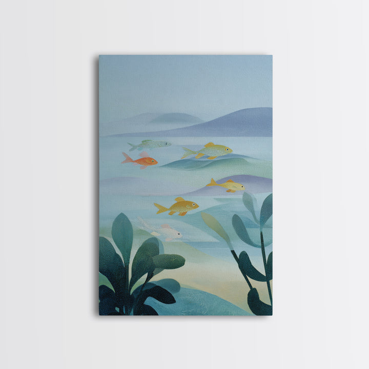 Colorful Fish Swimming Framed Canvas Print, Dental Office Art, Dental Gift, Office Decor, Abstract Art, Calm, DOA-2x3-26
