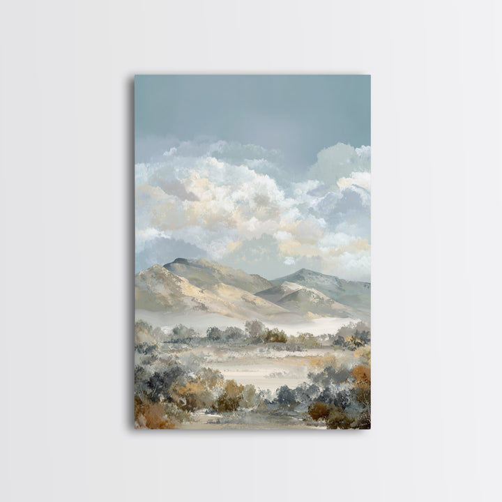 Gentle Mountain Landscape Framed Canvas Print, Dental Office Art, Office Decor, Watercolor Art, Calm, Medical Art, DOA-2x3-36