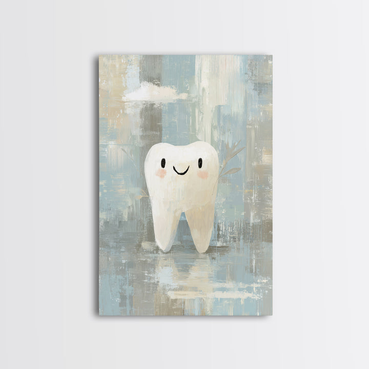 Playful Tooth Shaped Character Framed Canvas Print, Dental Office Art, Modern Decor, Office Decor, Abstract Art, Calm, DOA-2x3-38