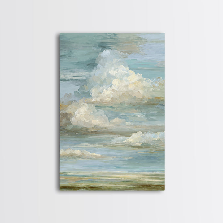Peaceful Clouds over Open Meadow Framed Canvas Print, Dental Office Art, Modern Decor, Office Decor, Fine Art, Calm, Poster, DOA-2x3-41