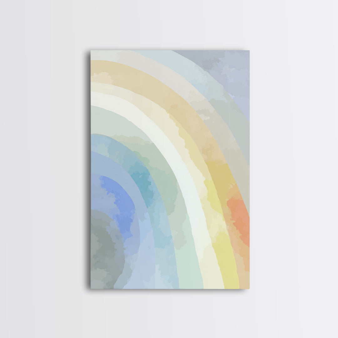Simple Rainbow Pastel Shapes for Children Framed Canvas Print, Dental Office Art, Boho Decor, Office Decor, Abstract Art, Calm, DOA-2x3-53