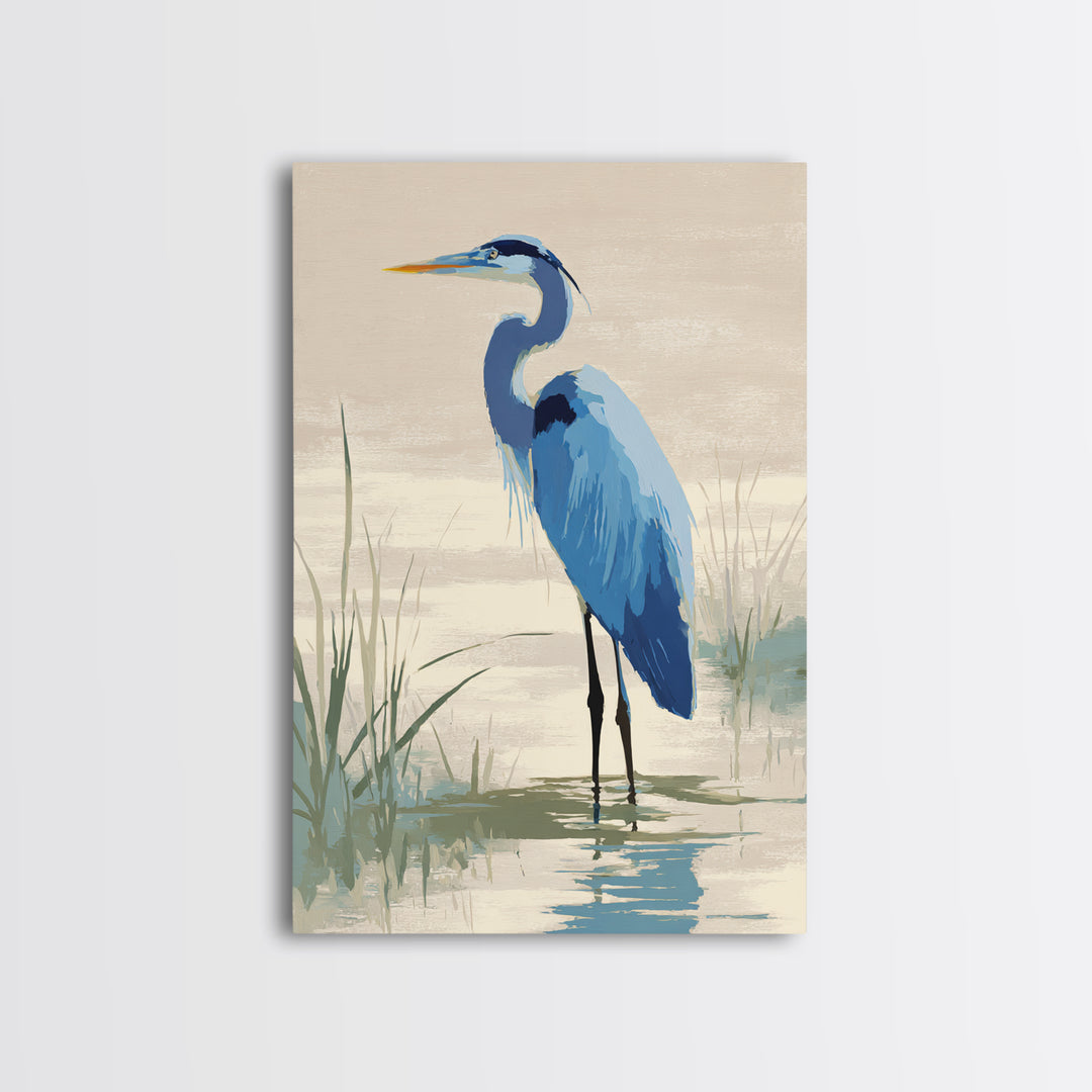 Blue Heron by Calm Marsh Water Framed Canvas Print, Dental Office Art, Dental Assistant, Office Decor, Fine Art, Calm, DOA-2x3-55