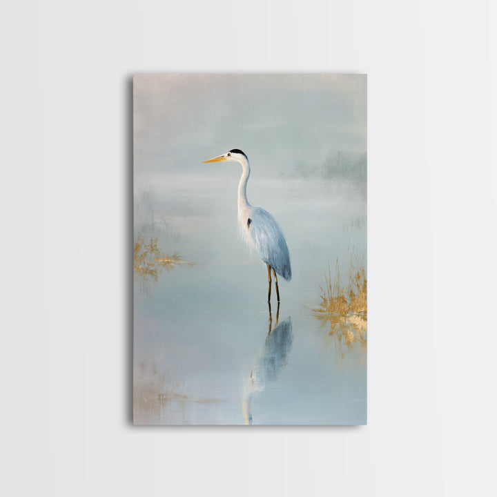 Blue Heron by Calm Marsh Water Canvas Print, Dental Office Art, Decor, Office Decor, Fine Art, Calm, Digital Artwork, DOA-2x3-7
