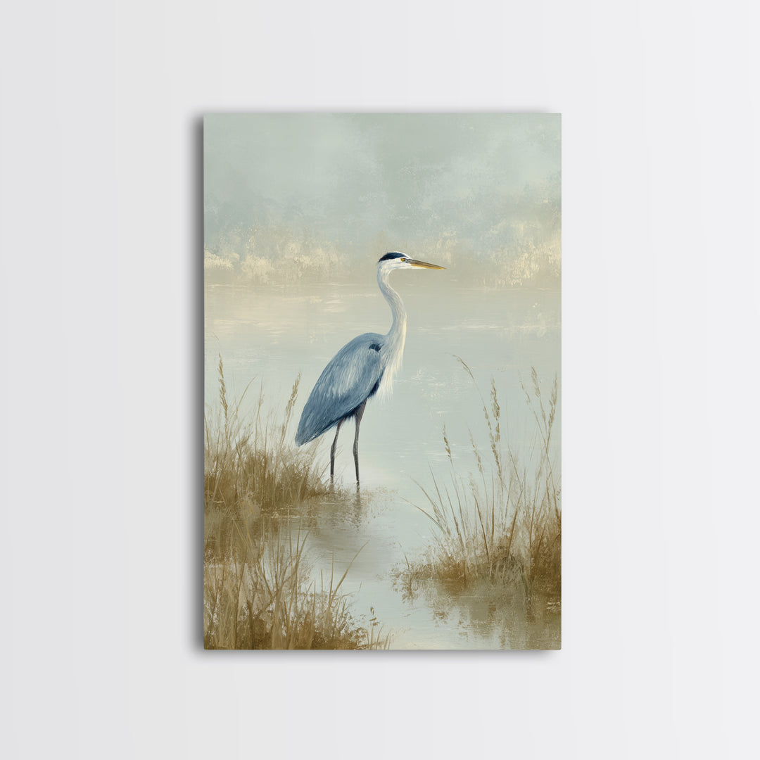 Blue Heron by Calm Marsh Water Canvas Print, Dental Office Art, Science Art, Office Decor, Fine Art, Calm, Boho Decor, DOA-2x3-79