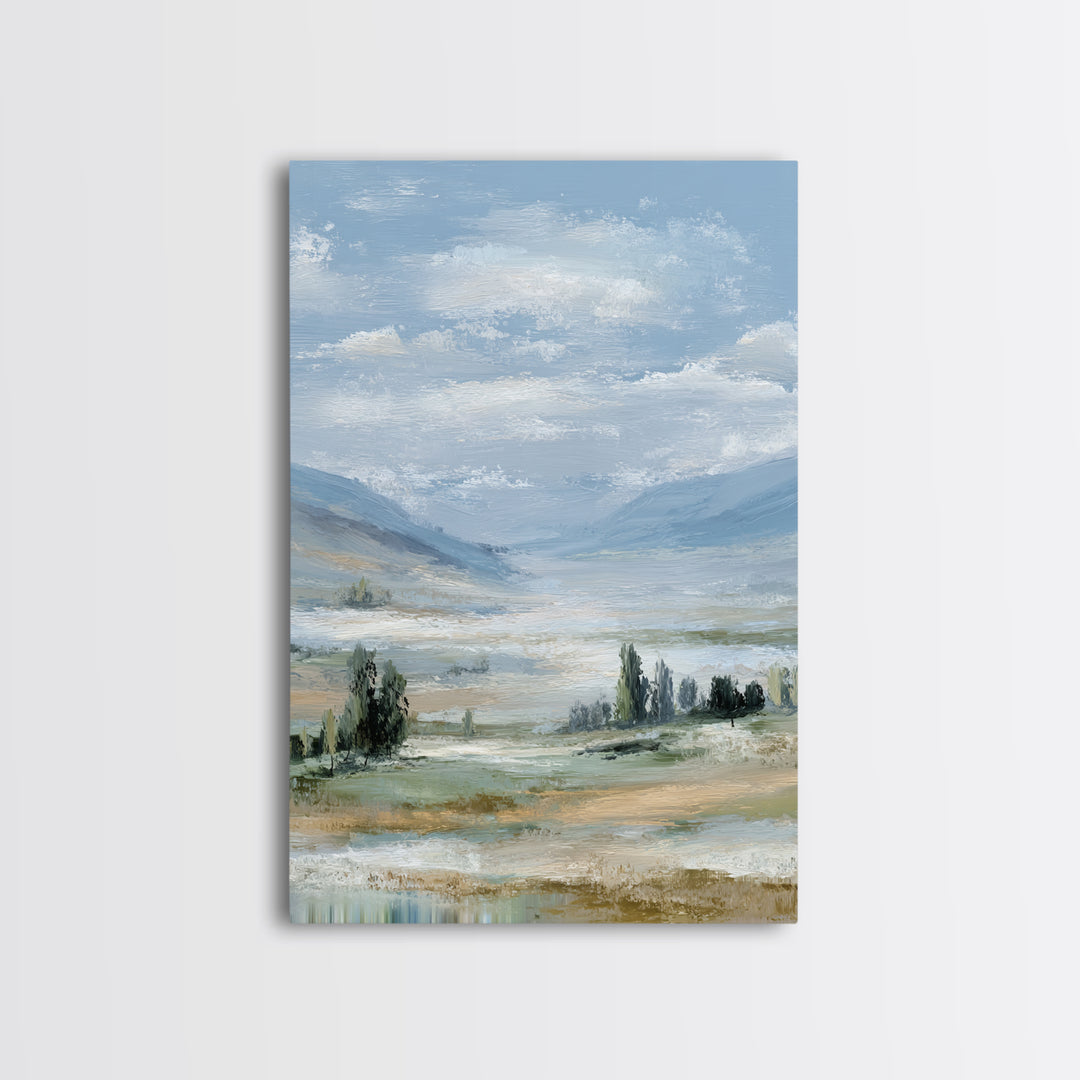 Peaceful Clouds over Open Meadow Framed Canvas Print, Dental Office Art, Wall Art, Office Decor, Calm, Dental Office Decor, DOA-2x3-89