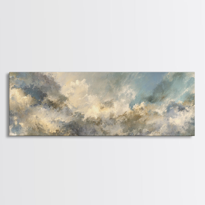 Peaceful Clouds over Open Meadow Framed Canvas Print, Dental Office Art, Wall Art, Office Decor, Watercolor Art, Calm, DOA-3x1-1