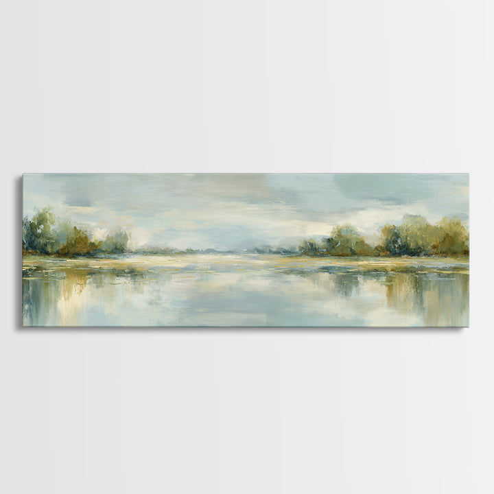 Sunlit Lake with Calming Reflections Canvas Print, Dental Office Art, Gallery Decor, Office Decor, Calm, Minimalist Decor, DOA-3x1-31