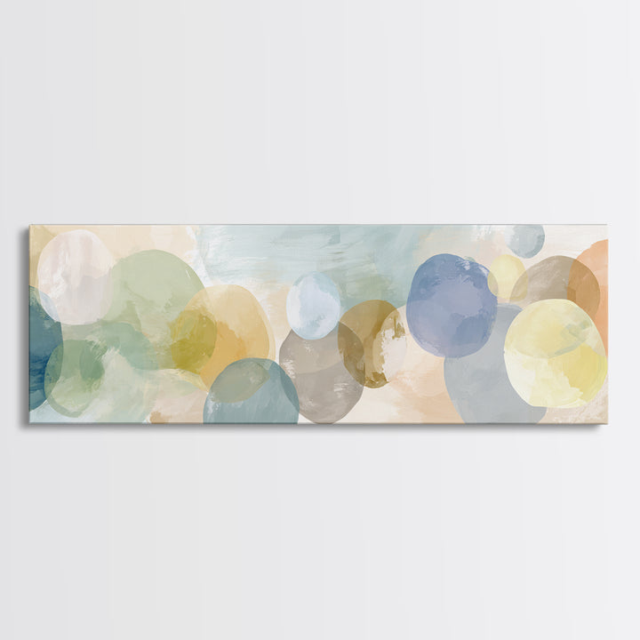 Simple Rainbow Pastel Shapes for Children Framed Canvas Print, Dental Office Art, Office Decor, Abstract Art, Calm, DOA-3x1-37