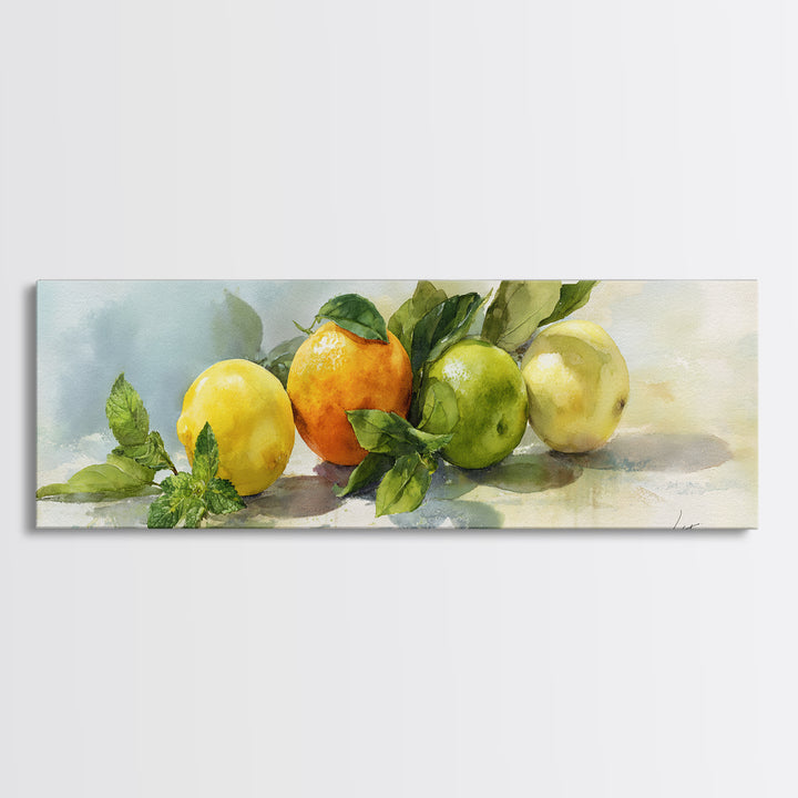 Fresh Citrus and Mint Still Life Framed Canvas Print, Dental Office Art, Room Decor, Office Decor, Oil Painting, Calm, DOA-3x1-47