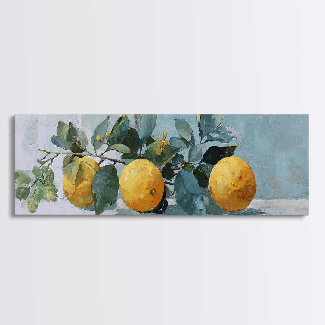 Fresh Citrus and Mint Still Life Canvas Print, Dental Office Art, Printable Digital, Office Decor, Oil Painting, Calm, DOA-3x1-95