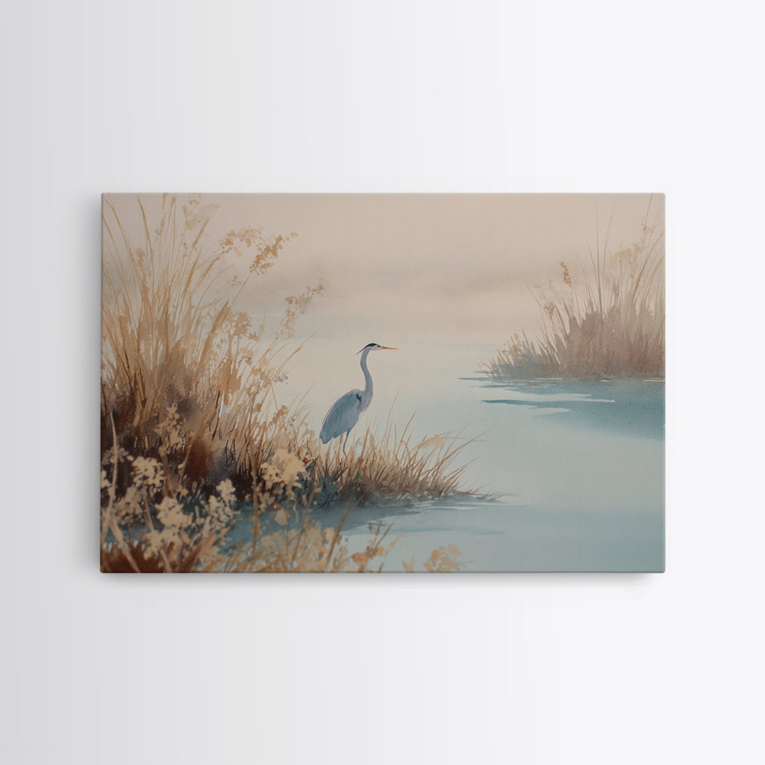 Blue Heron by Calm Marsh Water Canvas Print, Dental Office Art, Statement Artwork, Office Decor, Fine Art, Calm, DOA-3x2-3