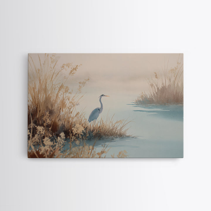 Blue Heron by Calm Marsh Water Canvas Print, Dental Office Art, Statement Artwork, Office Decor, Fine Art, Calm, DOA-3x2-3