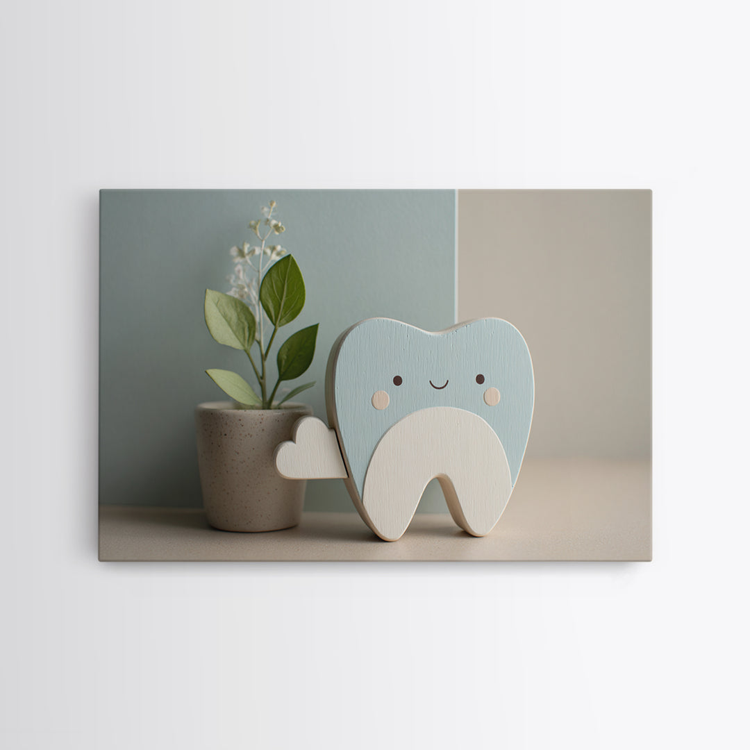 Playful Tooth Shaped Character Canvas Print, Dental Office Art, Office Wall Art, Office Decor, Abstract Art, Calm, DOA-3x2-34