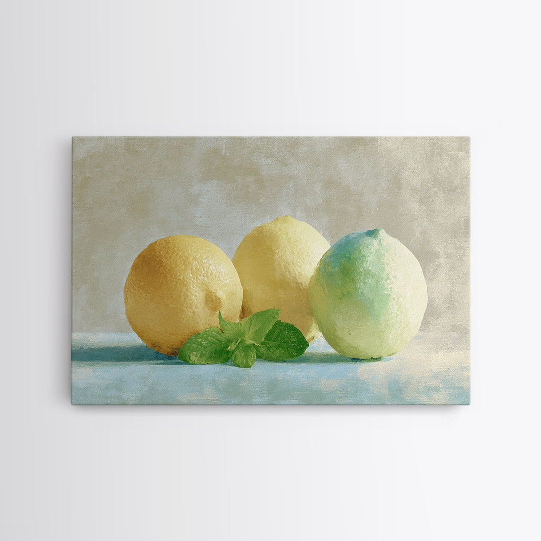 Fresh Citrus and Mint Still Life Framed Canvas Print, Dental Office Art, Dental Hygiene, Office Decor, Oil Painting, Calm, DOA-3x2-59