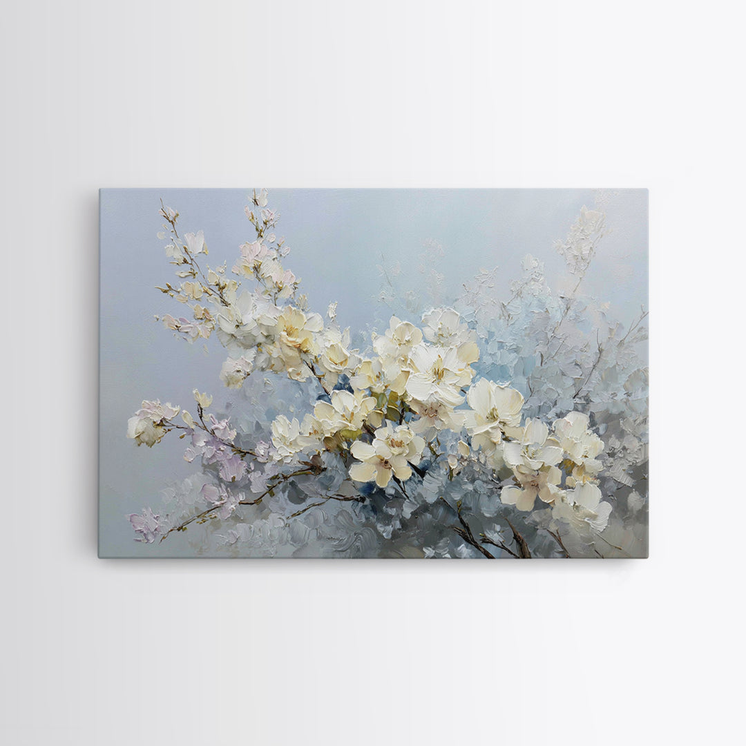 Sterile Modern Floral Painting Framed Canvas Print, Dental Office Art, Neutral Decor, Office Decor, Oil Painting, Calm, DOA-3x2-63