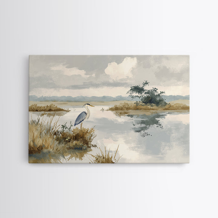 Blue Heron by Calm Marsh Water Canvas Print, Dental Office Art, Dental Art, Office Decor, Fine Art, Calm, Dental Gift, DOA-3x2-75