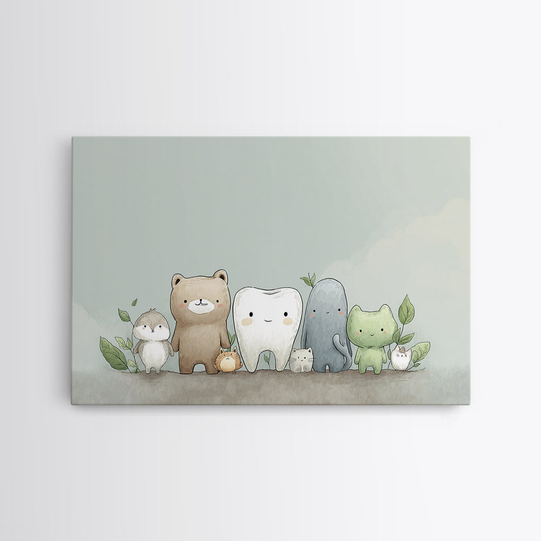 Cheerful Animal Dentist Themed Character Without Text Canvas Print, Dental Office Art, Motivational Poster, Office Decor, Calm, DOA-3x2-78