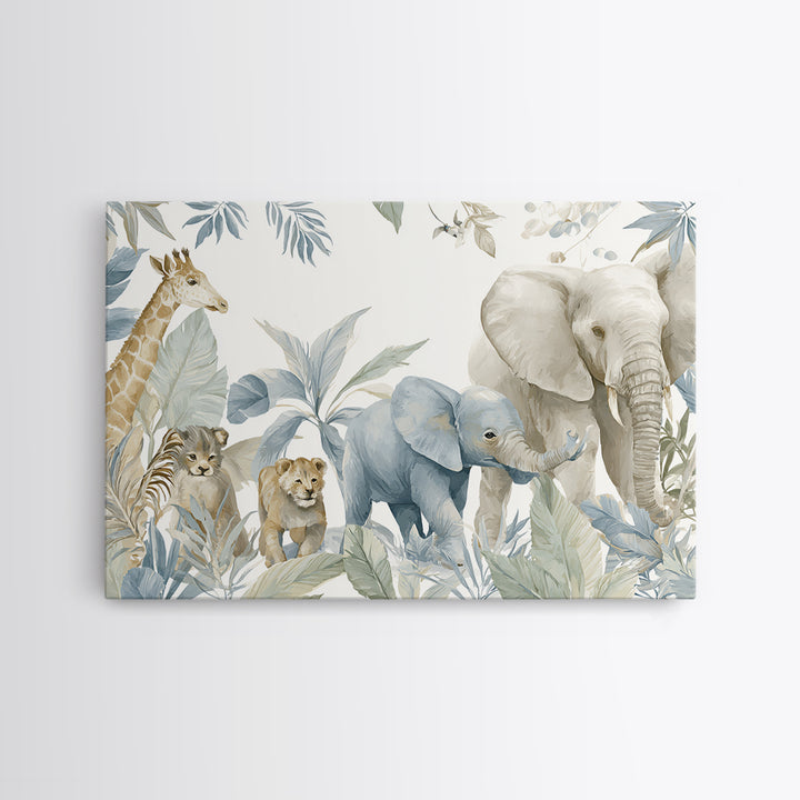 Happy Jungle Animals Framed Canvas Print, Dental Office Art, Minimalist Wall Art, Office Decor, Fine Art, Calm, Dental Decor, DOA-3x2-90