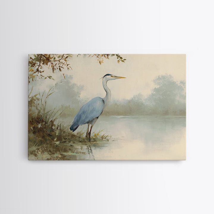 Blue Heron by Calm Marsh Water Framed Canvas Print, Dental Office Art, Dental Assistant, Office Decor, Fine Art, Calm, DOA-3x2-99