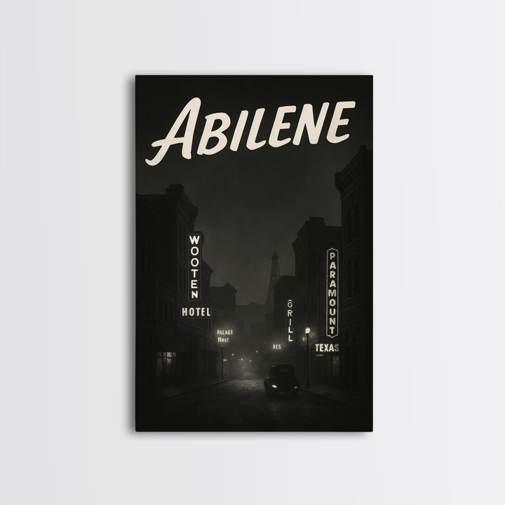 Abilene Texas Travel Poster, Canvas Print, Night Street Poster Art, Abilene Wall Art, City Art Print, Mid Century Wall Art, City Poster