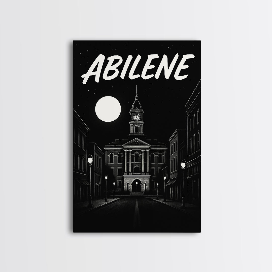 Abilene Travel Poster, Canvas Print, Black And White Travel Art, Abilene Poster Print, Home Office Decor, Retro Travel Print, Art Print