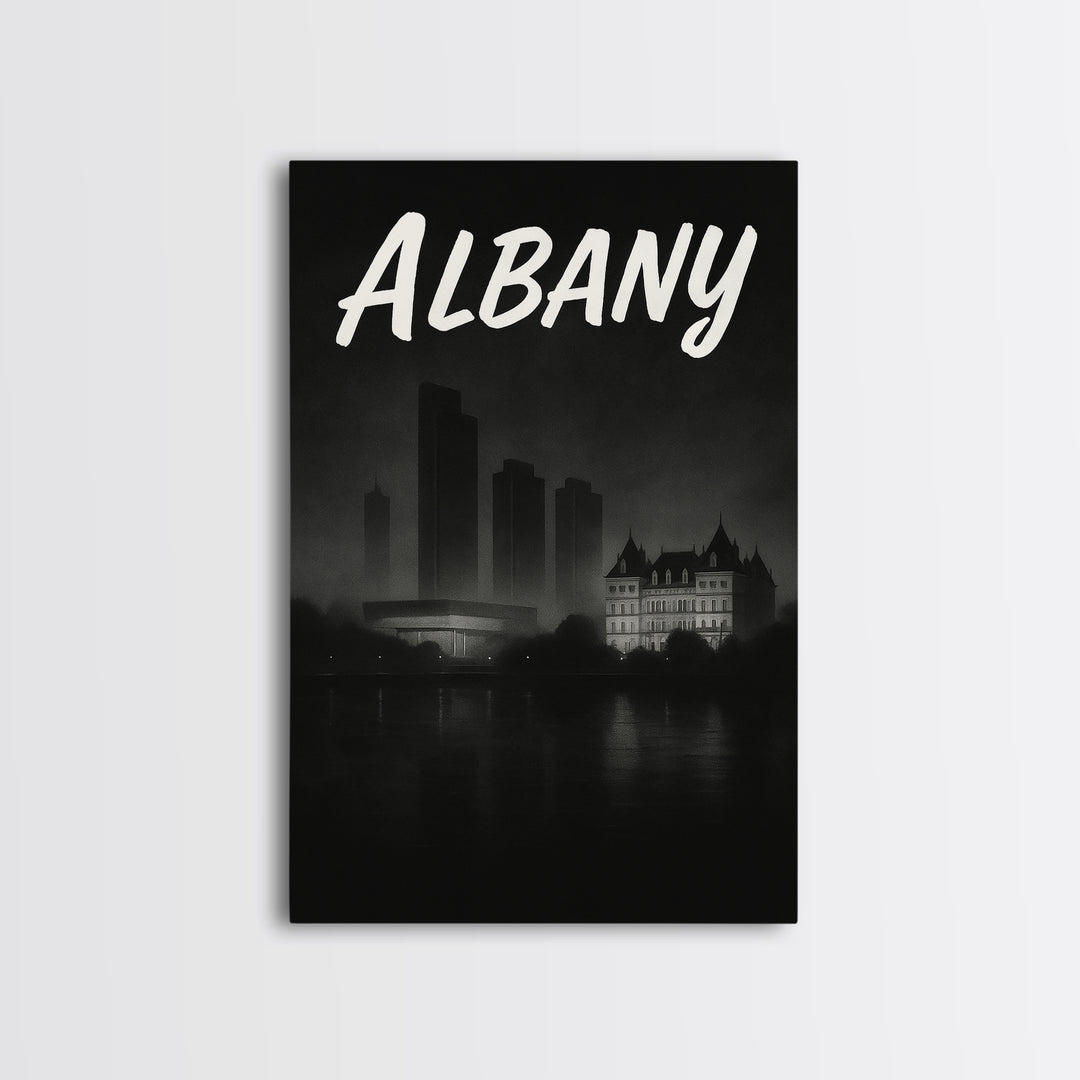 Albany New York Travel Poster, Canvas Print, Night Street Poster Art, Albany Poster Print, Travel Wall Decor, Wanderlust Decor, Wall Decor