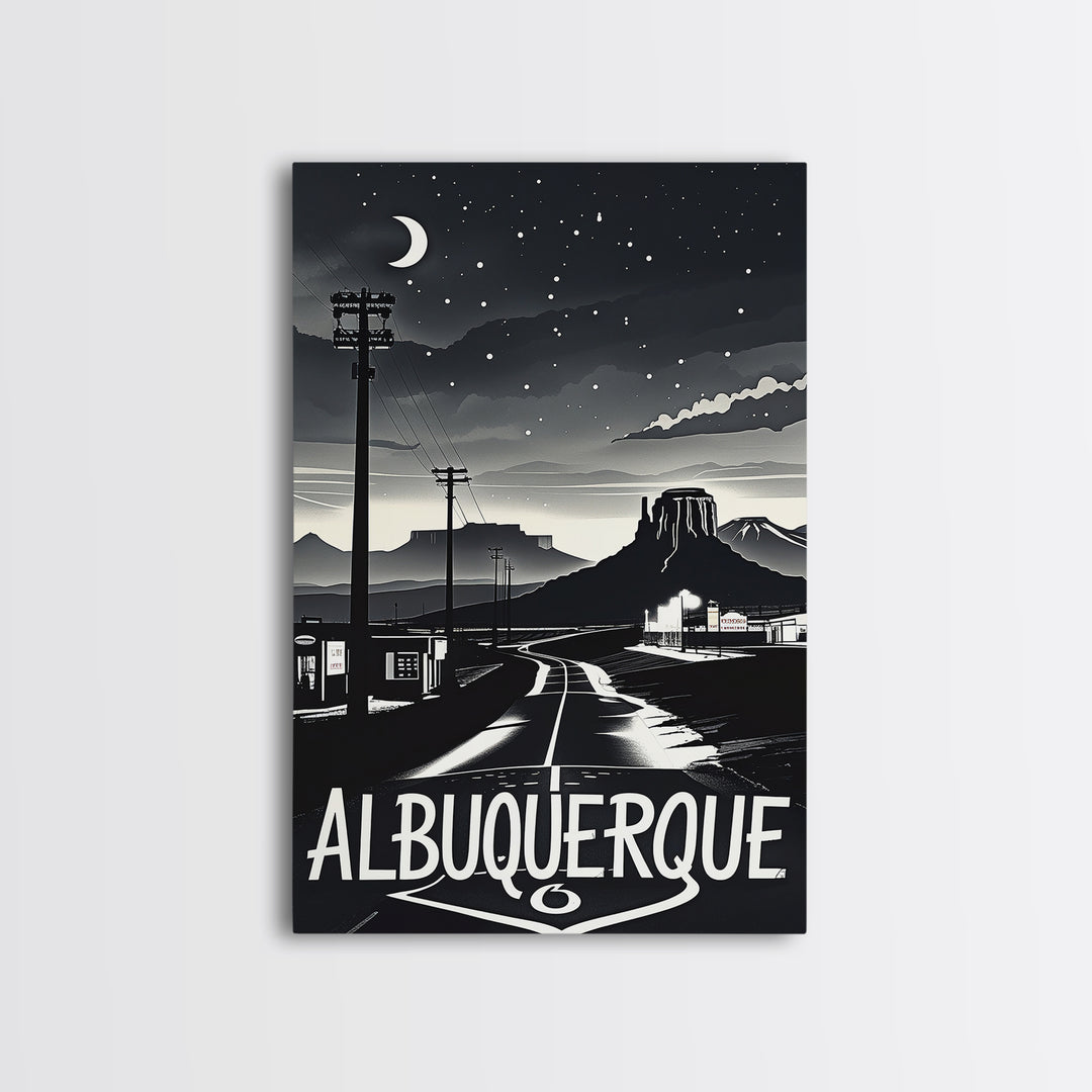 Albuquerque Travel Poster, Framed Canvas Print, Dark Moody City Wall Art, Albuquerque Wall Art, Travel Wall Art, Fine Art Print