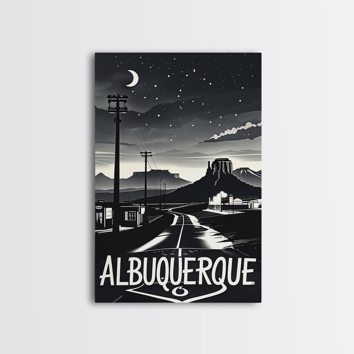 Albuquerque Travel Poster, Framed Canvas Print, Dark Moody City Wall Art, Albuquerque Wall Art, Travel Wall Art, Fine Art Print