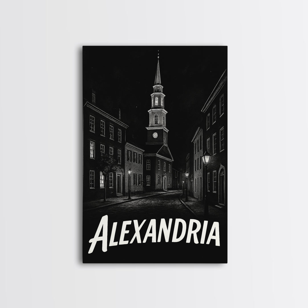 Alexandria Travel Poster, Framed Canvas Print, Black And White Travel Art, Alexandria Poster Print, Travel Poster Art, City Illustration