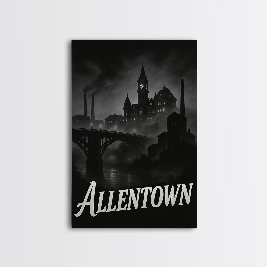 Allentown Pennsylvania Travel Poster, Canvas Print, Night Street Poster Art, Allentown City Art, City Travel Prints, Wall Art, Poster Art