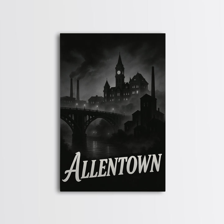 Allentown Pennsylvania Travel Poster, Canvas Print, Night Street Poster Art, Allentown City Art, City Travel Prints, Wall Art, Poster Art