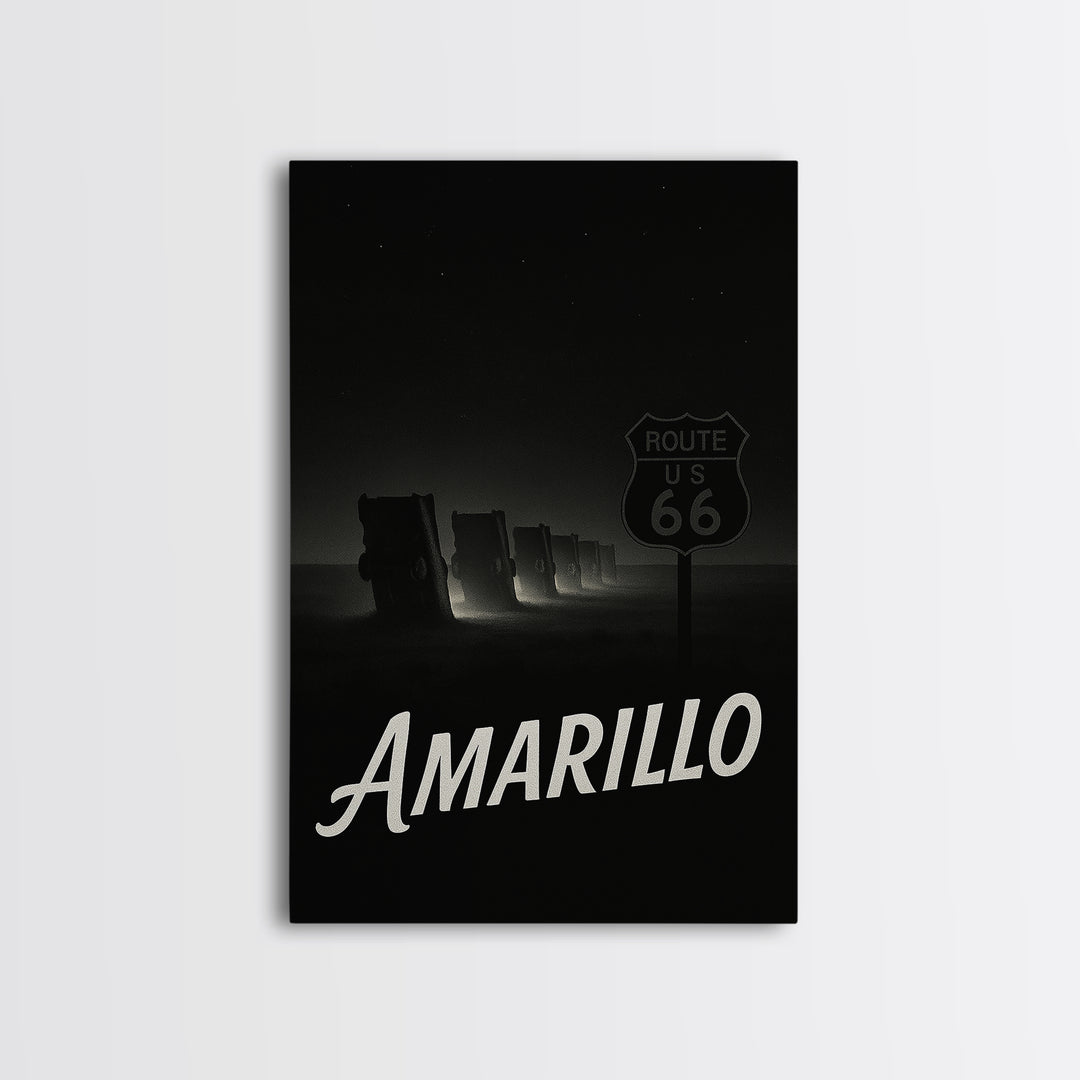 Amarillo Texas Travel Poster, Canvas Print, Night Street Poster Art, Amarillo City Art, City Art Print, Vintage City Art, Retro Travel Print