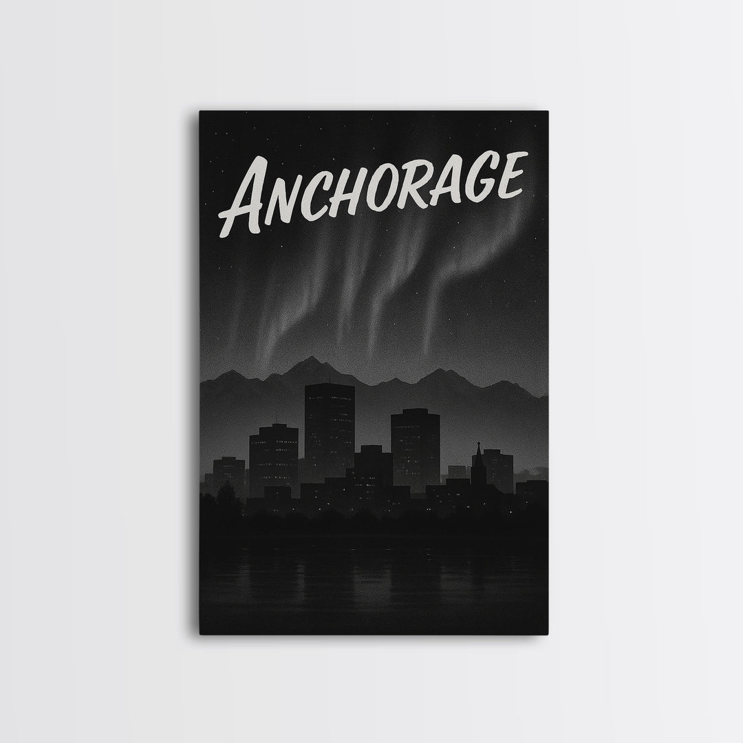 Anchorage Travel Poster, Canvas Print, Dark Moody City Wall Art, Anchorage Travel Art, Retro Travel Print, Vintage Travel Art, Design 2