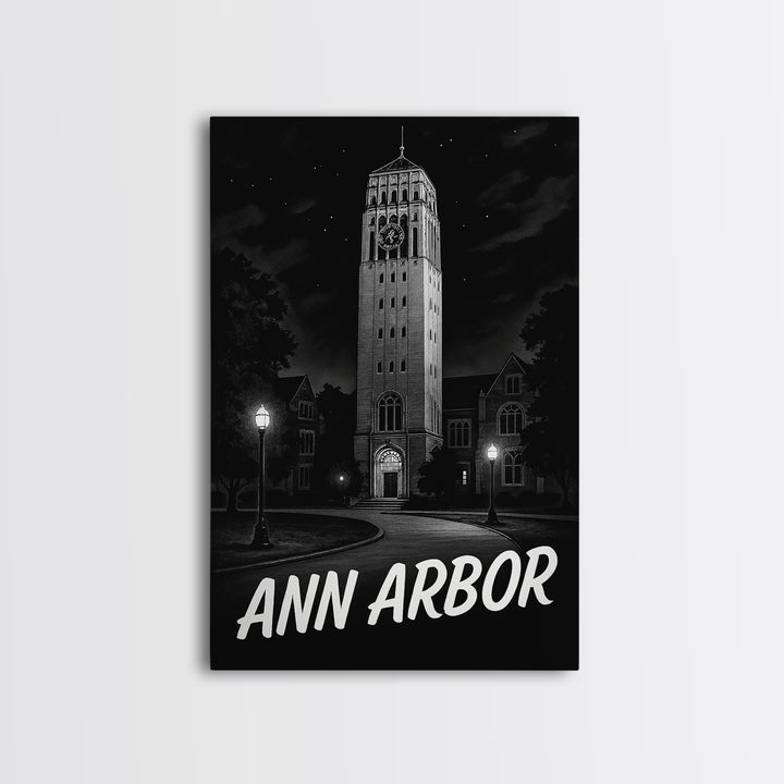 Ann Arbor Travel Poster, Framed Canvas Print, Night Street Poster Art, Ann Arbor Poster Print, Vintage Travel Print, Vintage Travel Art